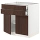 SEKTION kitchen unit, dark brown wood, white frame. Two doors, two drawers, sleek design.