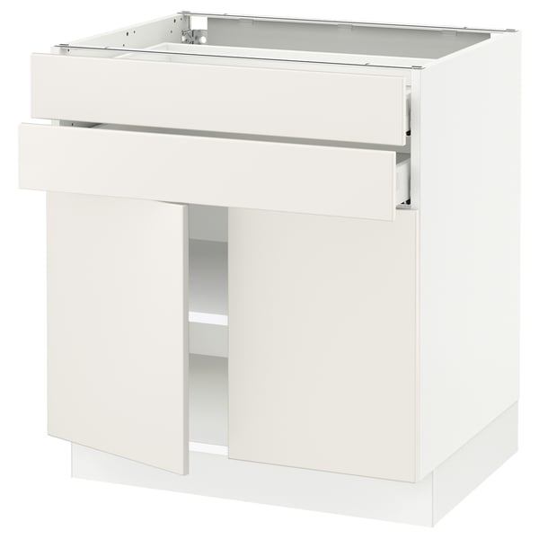 SEKTION: modern white kitchen cabinet, smooth doors, adjustable shelves, steel frame.