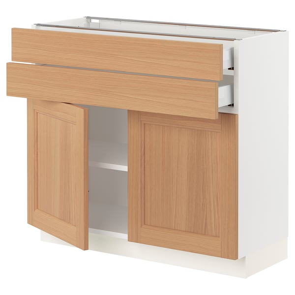 SEKTION kitchen cabinet, light wood, 2 doors, 2 drawers, white base.