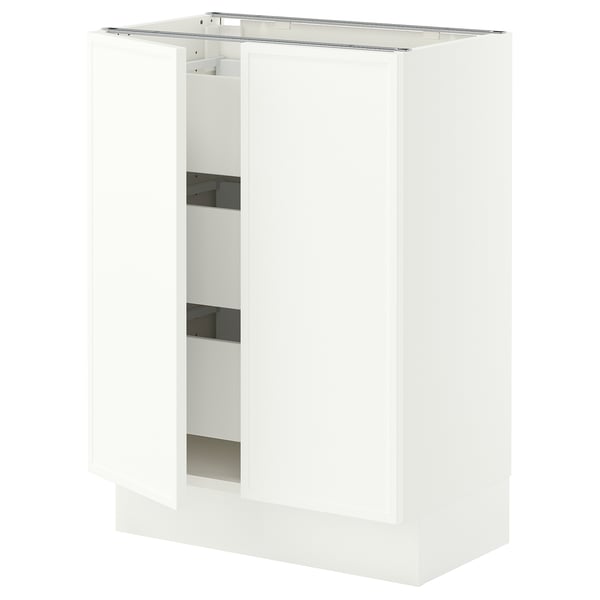 SEKTION / MAXIMERA Base cabinet w 2 doors/3 drawers, white/Aspudden matte white, 24x15x30 "