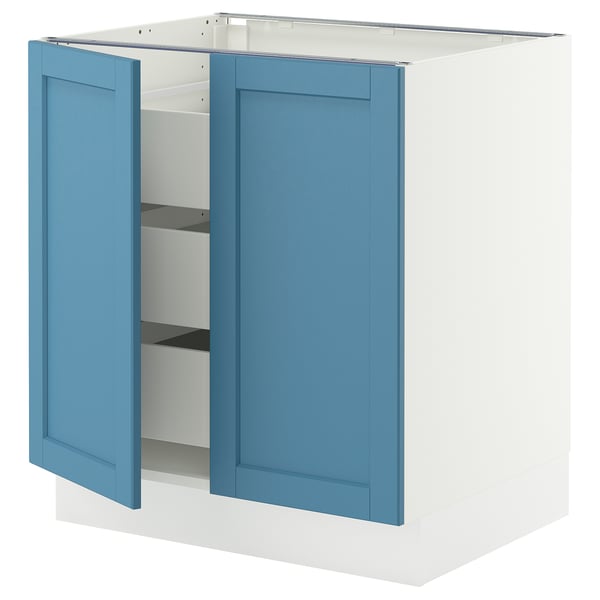 SEKTION / MAXIMERA Base cabinet w 2 doors/3 drawers, white/Lerhyttan blue, 30x24x30 "