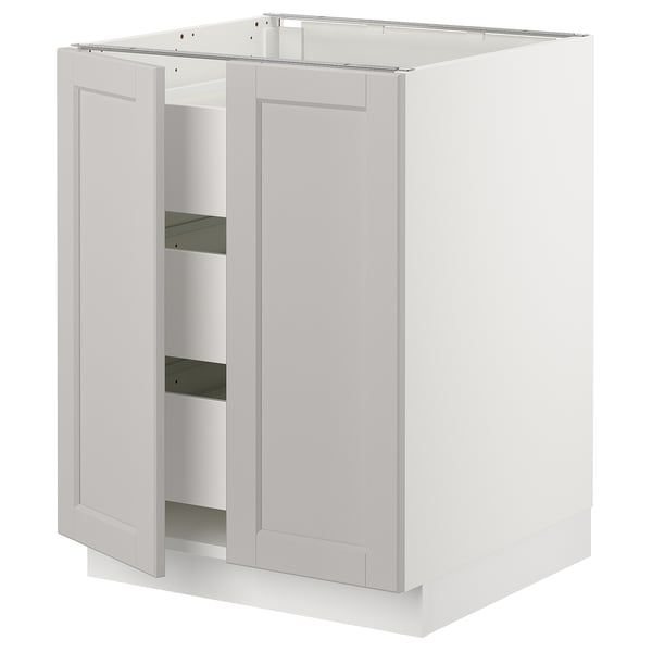 Off-white SEKTION kitchen cabinet with 2 doors, adjustable shelves, modern design.