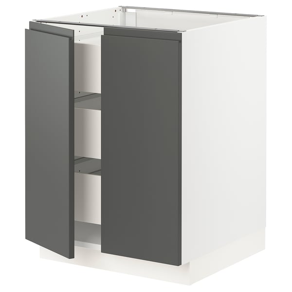 An ikea SEKTION kitchen cabinet in white with dark grey doors and a modern design.