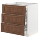 SEKTION kitchen cabinet in walnut, white, three drawers, classic wood design.
