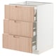 Ikea SEKTION kitchen cabinet in white with natural bamboo drawers, sleek handles, three medium drawers, and soft-close mechanism.