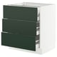 SEKTION kitchen cabinet in green with three drawers, white frame, modern design.