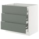 Grey-green ikea SEKTION kitchen unit with 3 drawers.