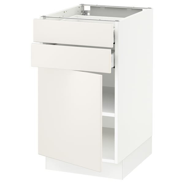 White SEKTION kitchen cabinet; modern, sleek design with drawers, smooth surfaces.