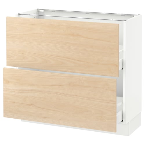 Ikea SEKTION light ash cabinet, wooden drawers, white frame.