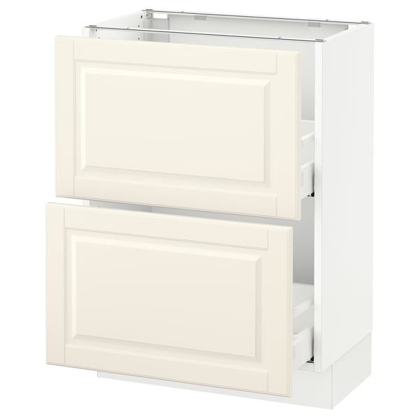 White SEKTION kitchen cabinet with two drawers, an off-white door, and traditional bevelled edges.