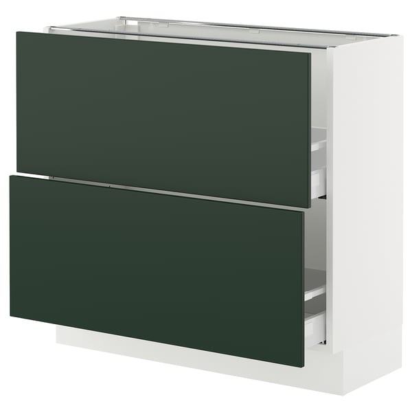 A dark green SEKTION kitchen cabinet with white frame and two drawers.