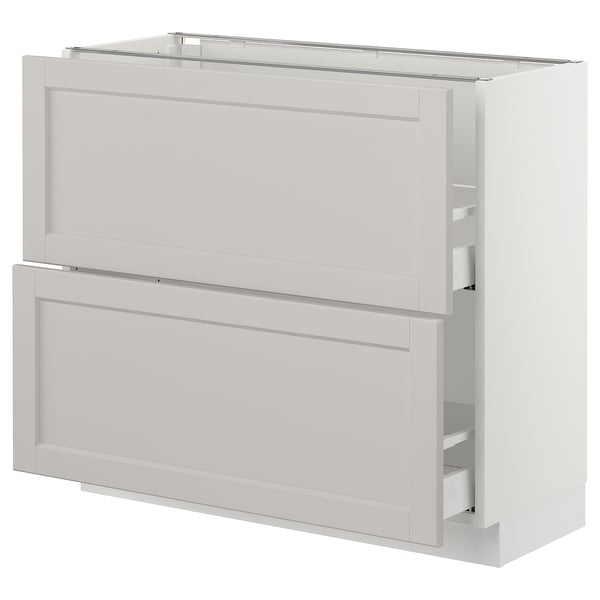 SEKTION kitchen cabinet in light grey with two drawers and one door, sleek and modern design.