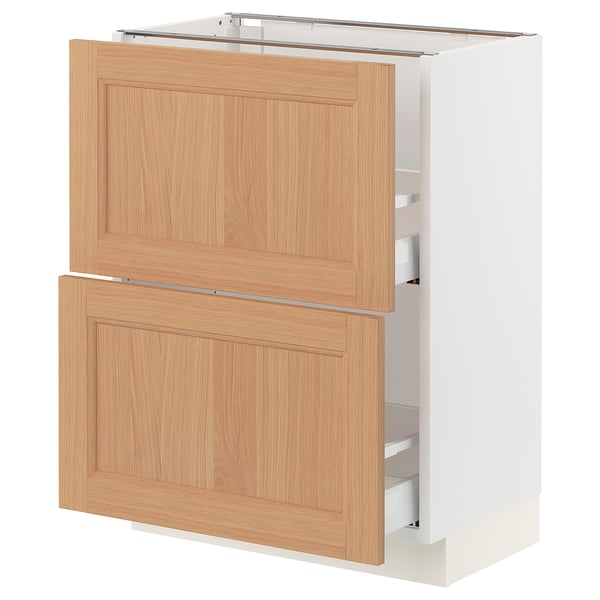 SEKTION kitchen cabinet with two oak drawers, white frame.