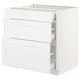 An ikea SEKTION white kitchen cabinet with multiple drawers.