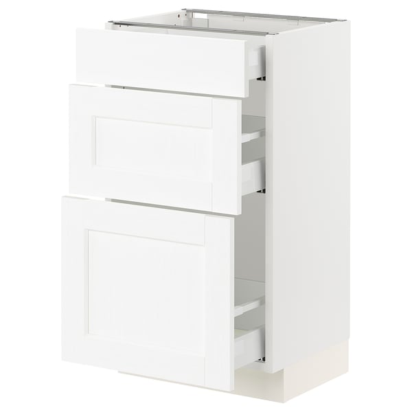 White SEKTION kitchen cabinet with pull-out drawers.