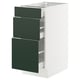 Modern green drawer unit with three pull-out drawers.