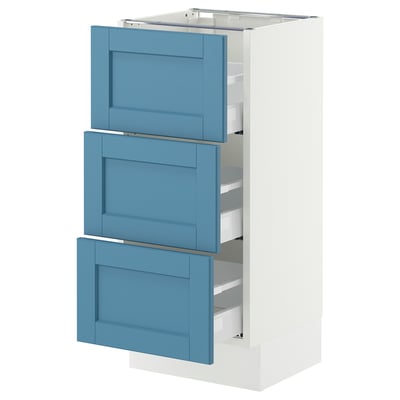 SEKTION / MAXIMERA Base cabinet with 3 drawers, white/Lerhyttan blue, 15x15x30 "