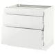SEKTION white kitchen cabinet, glossy, 3 drawers, rectangular, modern design.