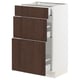 An ikea SEKTION kitchen unit with dark brown sinarp drawers and a white base. It three full-extension drawers with wooden fronts.
