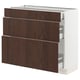 SEKTION kitchen unit, dark brown wood, white frame. Three drawers, sleek design.