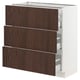 SEKTION kitchen cabinet in dark brown with white frame. Three drawers, oak-veneer fronts. The design is modern and sturdy.