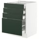 SEKTION kitchen cabinet with 4 green drawers, sleek and modern, durable white frame with smooth-running drawers.
