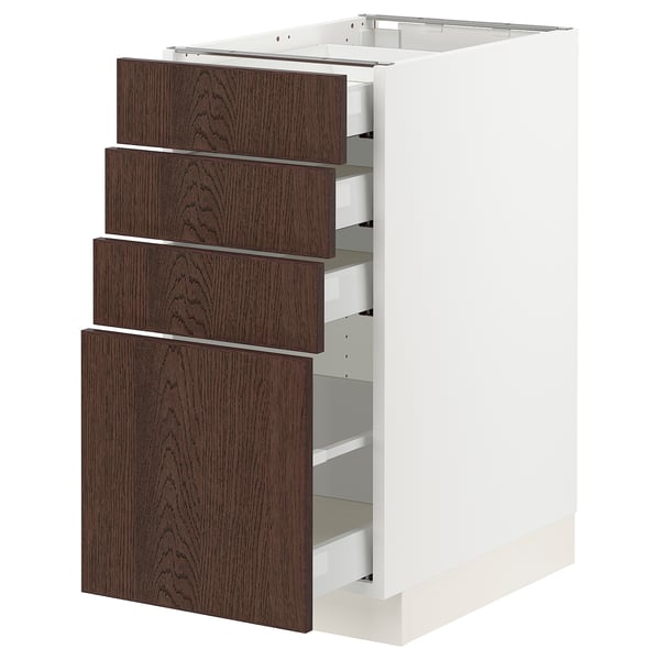 Dark brown ikea kitchen cabinet with white base & smooth surfaces