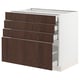 Dark wood-grain drawer fronts with white cabinet SEKTION kitchen base. Five full-extension drawers in a rectangular, modern design.