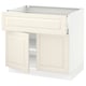 A white SEKTION kitchen cabinet with bevelled off-white doors, featuring adjustable shelves and a traditional design.
