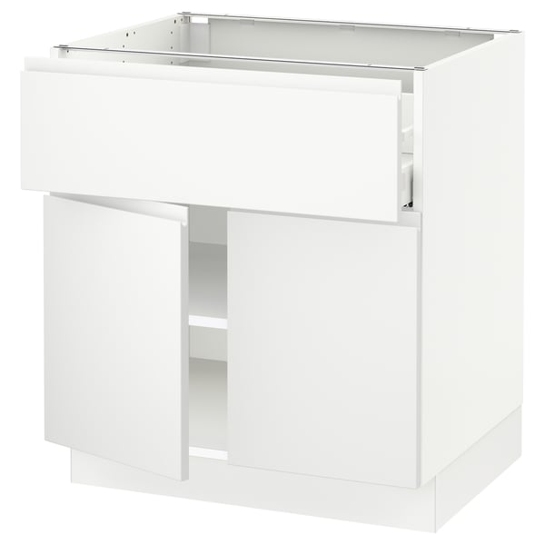 White SEKTION kitchen cabinet with single door and drawer, modern minimalist design.