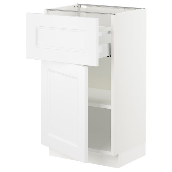 White SEKTION kitchen cabinet with single drawer and door, smooth finish.