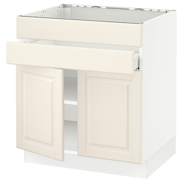 Off-white kitchen cabinet, bevelled edges, SEKTION, 3 doors, 1 adjustable shelf, square shape, clean design