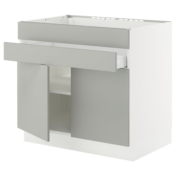 Grey ikea SEKTION kitchen unit, modern, single shelf, flat-front door.