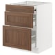 SEKTION kitchen unit with walnut wood drawers and white frame, sleek design with 3 full-extension drawers.
