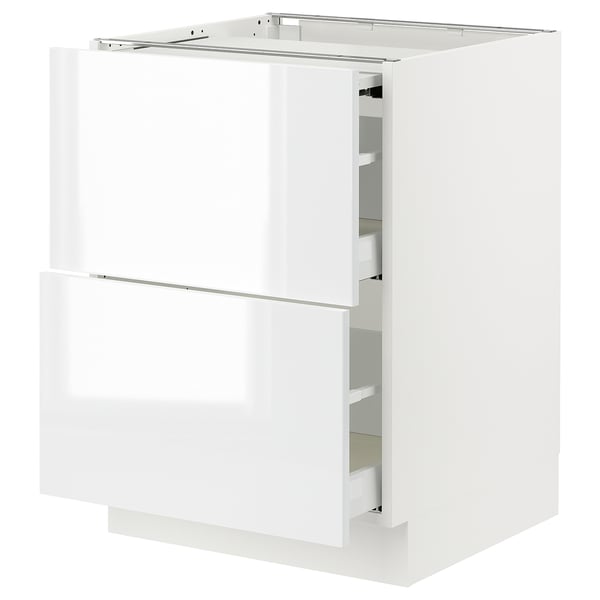 High-gloss white SEKTION kitchen cabinet set with pull-out drawers.