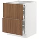 Modern white cabinet with walnut-style drawers, sleek design, sturdy frame, smooth-running drawers.