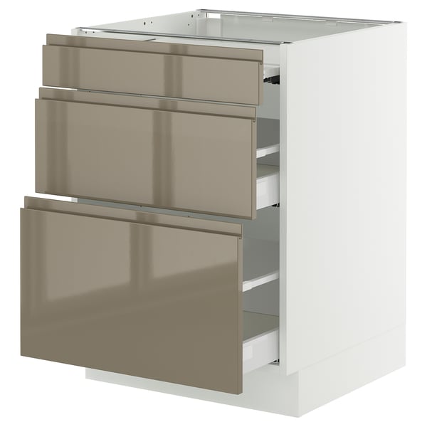 White kitchen unit with 3 dark bronze drawers, modern design