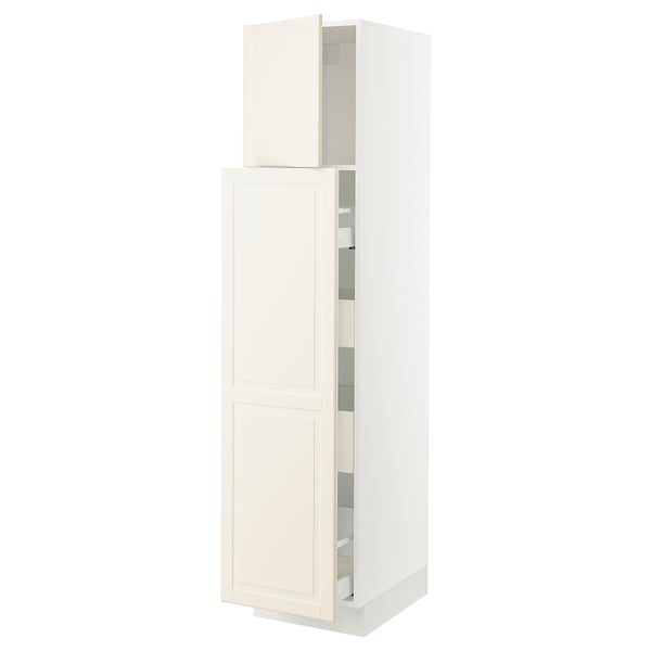 SEKTION off-white kitchen cabinet with adjustable shelves and slow-closing door.