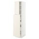 White SEKTION kitchen cabinet with off-white doors, adjustable shelves, and bevelled edges.