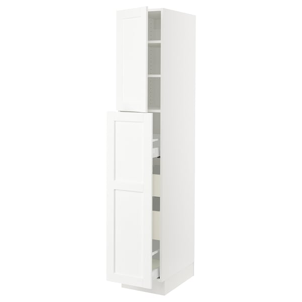 White SEKTION kitchen cabinet with adjustable shelves, classic design.
