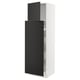 Modern black and white kitchen cabinet, slim design, adjustable shelves.