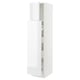 Modern white high gloss kitchen cabinet with sleek design and adjustable shelves.
