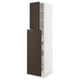 Modern kitchen cabinet, SEKTION, white & dark brown wood, tall, 2 doors, open shelf, sleek design.