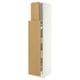 White tall cabinet with light wood doors, adjustable shelves, and soft-close hinges.