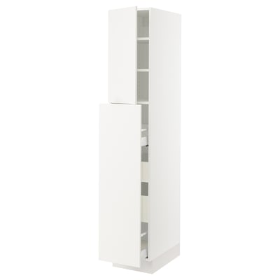 White SEKTION kitchen cabinet with adjustable shelves and soft-closing doors.