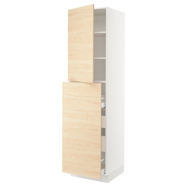 SEKTION kitchen unit, light ash, white & wood, tall, adjustable shelves, soft-close doors & drawers.