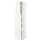 A white tall kitchen cabinet from IKEAs SEKTION system with open doors revealing shelves inside.