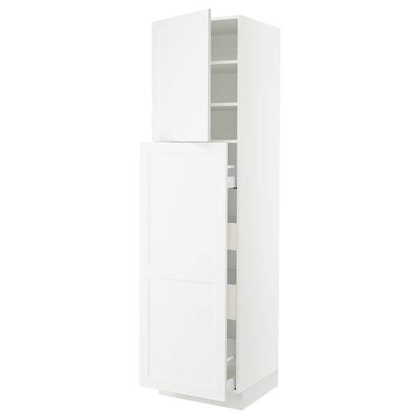 SEKTION white kitchen cabinet, tall with adjustable shelves and dampers for slow closure.