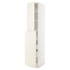 White SEKTION kitchen cabinet with adjustable shelves and bevelled off-white doors.