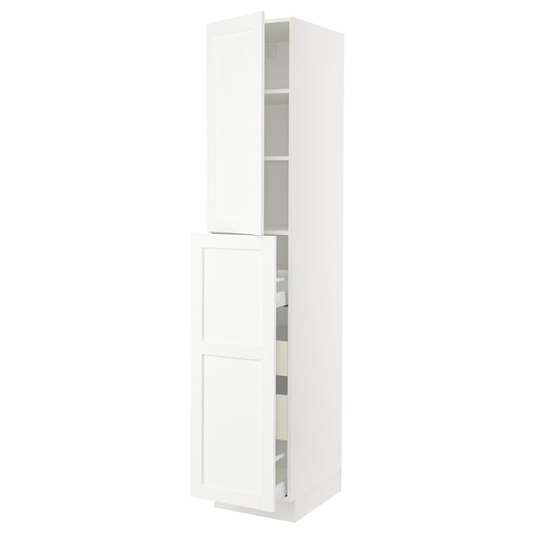 SEKTION white cabinet, flat-panel design, tall unit with open shelves, modern look.